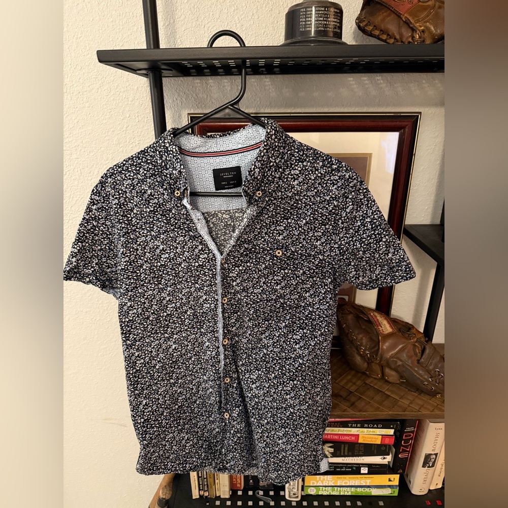 Men's Floral Button Down Shirt - Black and White